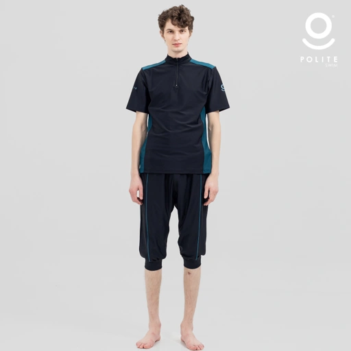 Image of Baju Renang Muslim Pria Lengan Pendek - FOR MEN SHORT DT-BL (DARK TEAL - BLACK)