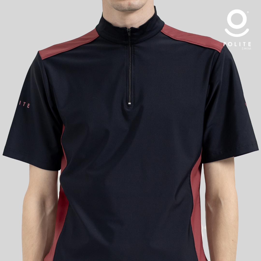 Baju Renang Muslim Pria Lengan Pendek - FOR MEN SHORT RP-BL (RED PLUM - BLACK)