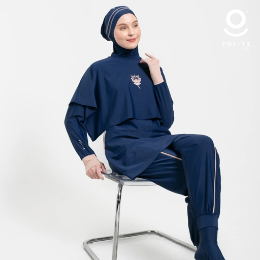 Image of Baju Renang Muslimah Premium Syar'i - 1SHARK NV-CL A LINE (NAVY - COCKTAIL)
