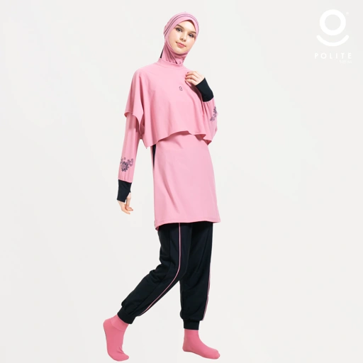 Image of Baju Renang Muslimah Premium Syar'i - 1SHARK PB (PINK - BLACK)