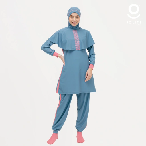 Image of Baju Renang Muslimah Premium Syar'i - 1SHARK TB-PI (TURKISH BLUE - PINK)