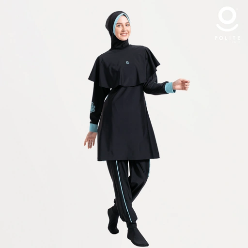 Image of Baju Renang Muslimah Premium Syar'i - 1WHALE BK-CB (BLACK - CADED BLUE)