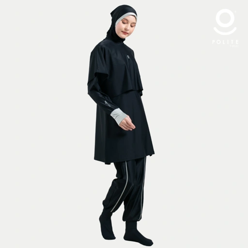 Image of Baju Renang Muslimah Premium Syar'i - 1WHALE BL-SB A LINE (BLACK - SILVER BRIGHT)