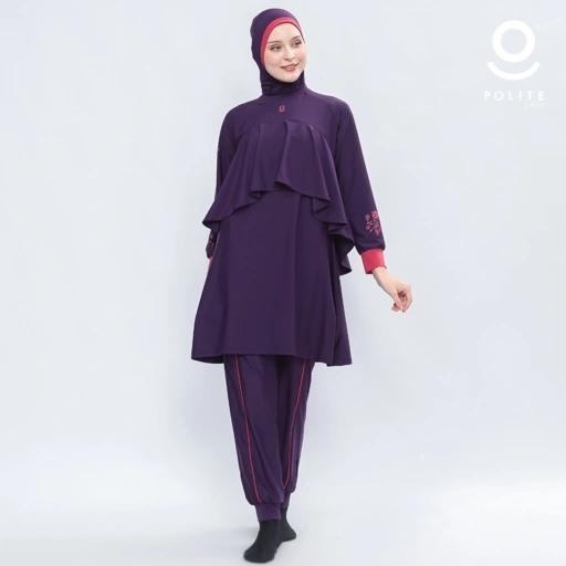 Image of Baju Renang Muslimah Premium Syar'i - 1WHALE FIN DP-RSF A LINE (DEEP PURPLE - RED SAFFRON)