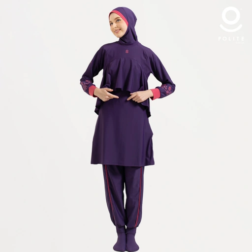 Image of Baju Renang Muslimah Premium Syar'i - 1WHALE FIN DP-RSF (DEEP PURPLE - RED SAFFRON)