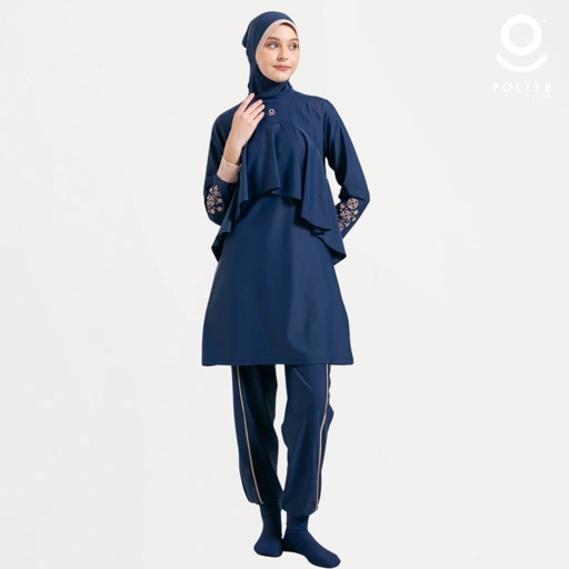 Image of Baju Renang Muslimah Premium Syar'i - 1WHALE FIN NV-CL (NAVY - COCKTAIL)