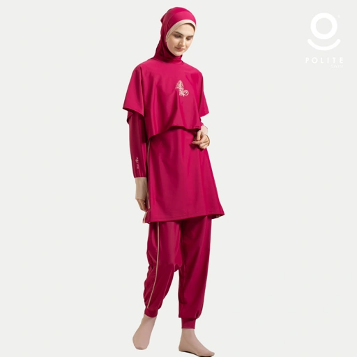 Image of Baju Renang Muslimah Premium Syar'i - 1WHALE MR-CL A LINE (MAROON - COCKTAIL)