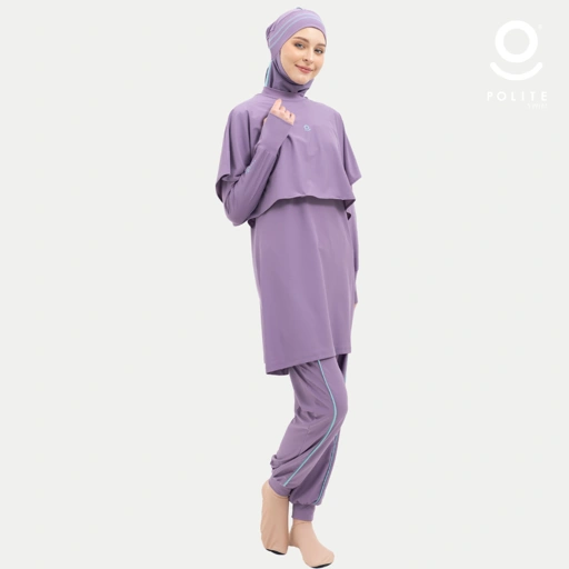 Image of Baju Renang Muslimah Premium Syar'i - 2SHARK LC-CB A LINE (LILAC - CADED BLUE)
