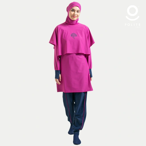 Image of Baju Renang Muslimah Premium Syar'i - 2SHARK WN-NV (WINE - NAVY)