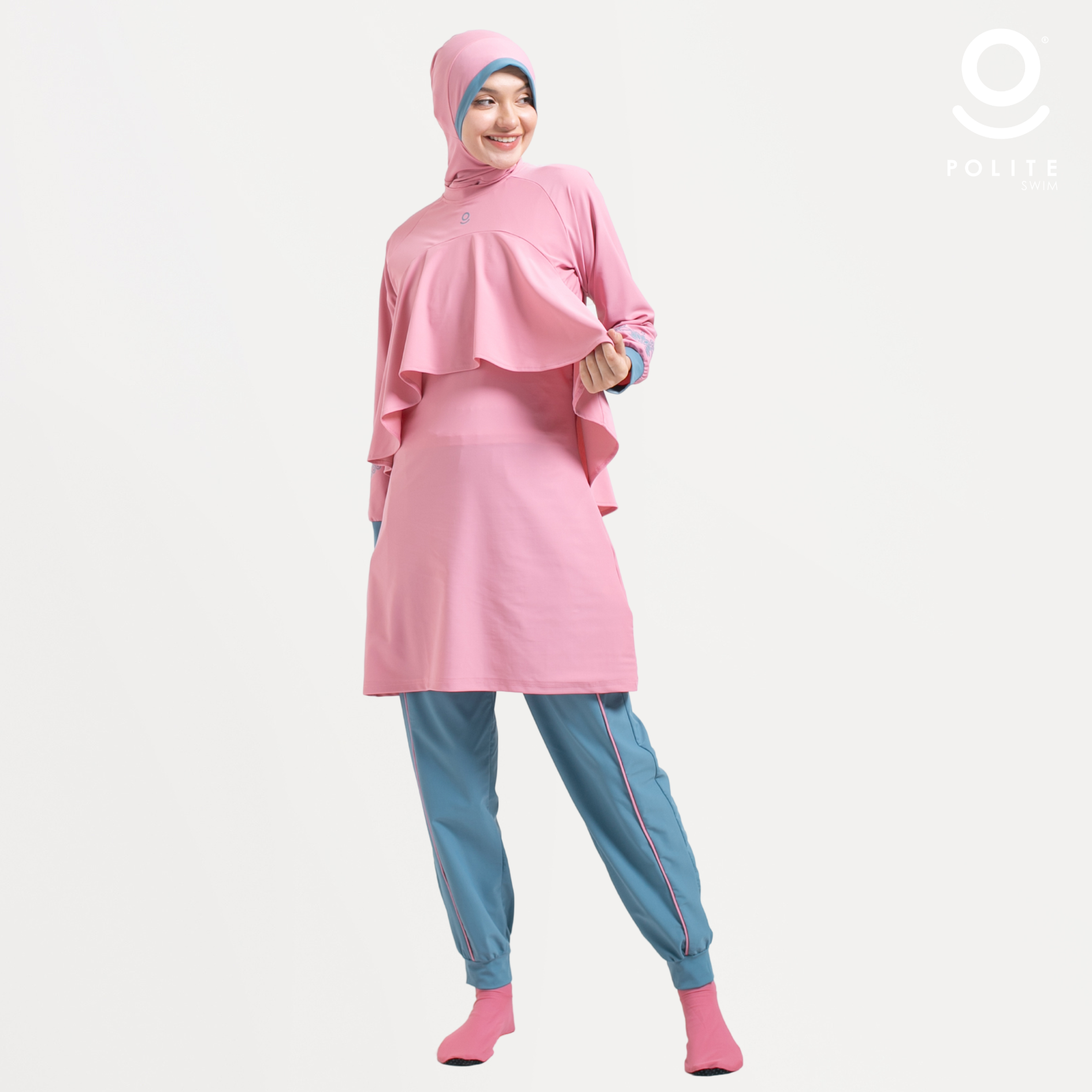 Baju Renang Muslimah Premium Syar'i - 2WHALE FIN PI-TB (PINK - TURKISH BLUE)