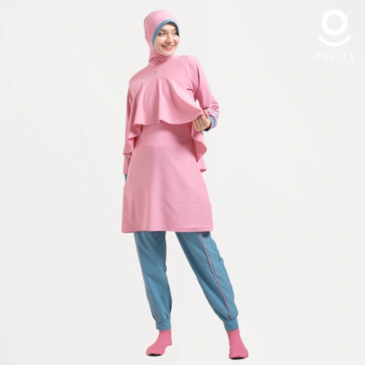 Image of Baju Renang Muslimah Premium Syar'i - 2WHALE FIN PI-TB (PINK - TURKISH BLUE)