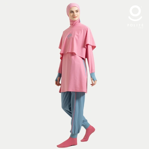 Image of Baju Renang Muslimah Premium Syar'i - 3SHARK PI-TB (PINK - TURKISH BLUE)