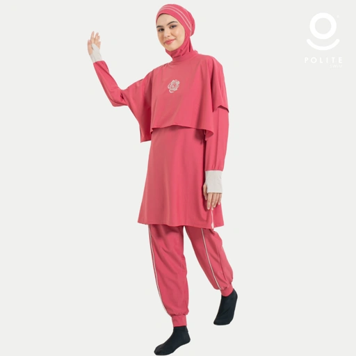 Image of Baju Renang Muslimah Premium Syar'i - 3SHARK RSF-NU (RED SAFFRON - NUDE)