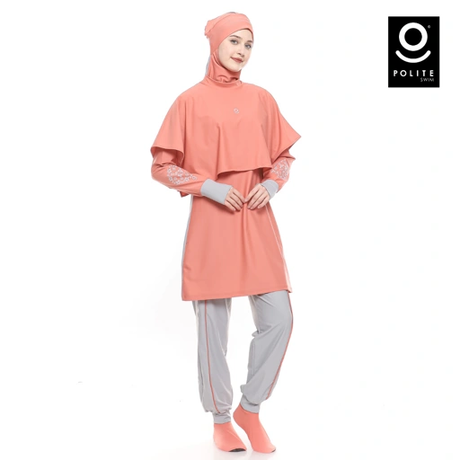 Image of Baju Renang Muslimah Premium Syar'i - 4SHARK RS-SL (RED SALMON - SILVER)