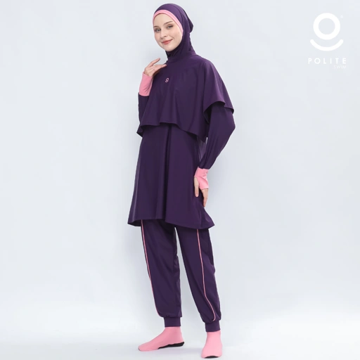 Image of Baju Renang Muslimah Premium Syar'i - 4WHALE DP-PI A LINE (DEEP PURPLE - PINK)
