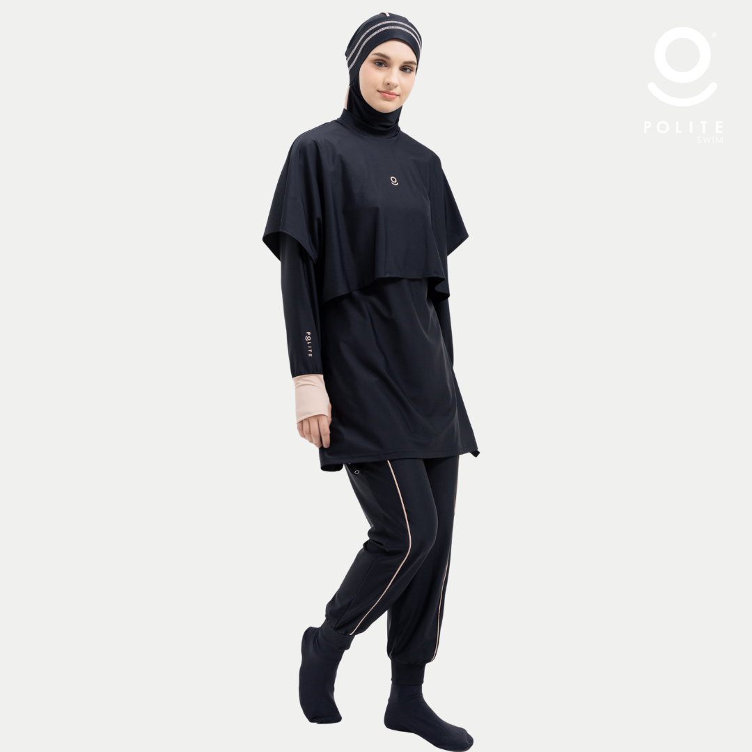 Baju Renang Muslimah Premium Syar'i - 5SHARK BK-CL A LINE (BLACK - COCKTAIL)