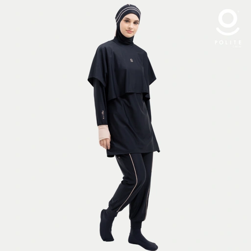 Image of Baju Renang Muslimah Premium Syar'i - 5SHARK BK-CL A LINE (BLACK - COCKTAIL)