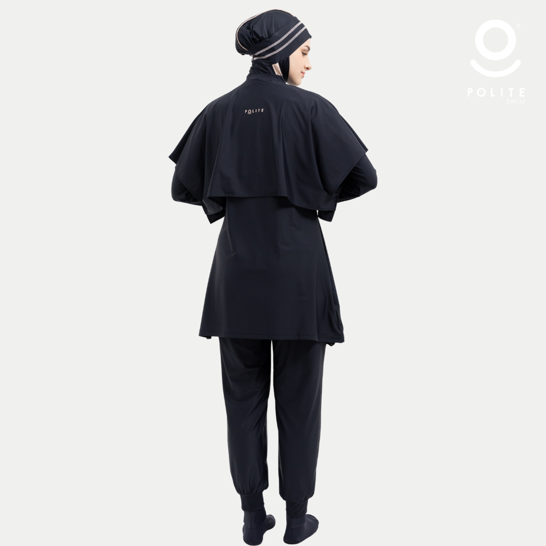 Baju Renang Muslimah Premium Syar'i - 5SHARK BK-CL A LINE (BLACK - COCKTAIL)