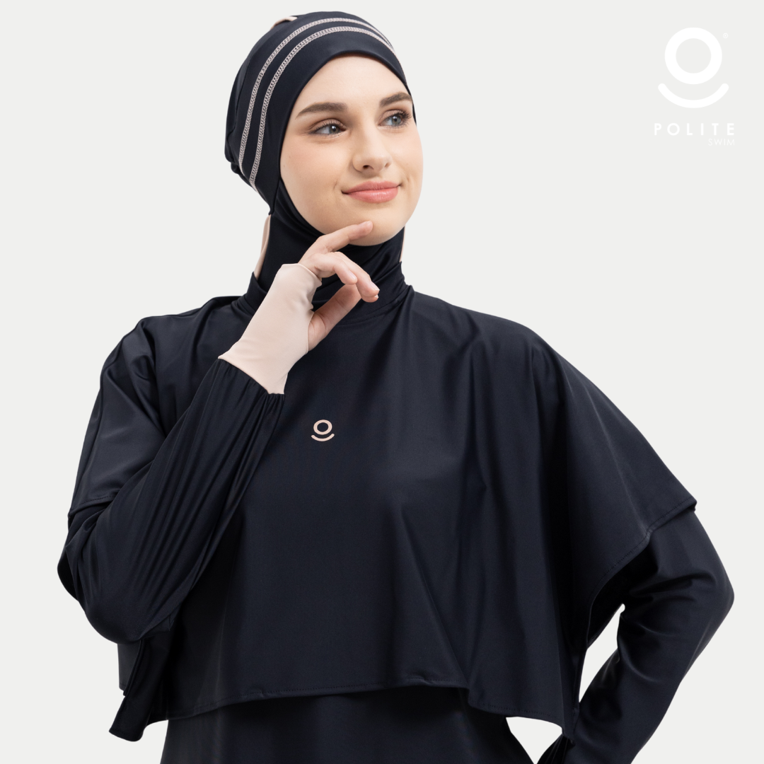 Baju Renang Muslimah Premium Syar'i - 5SHARK BK-CL A LINE (BLACK - COCKTAIL)