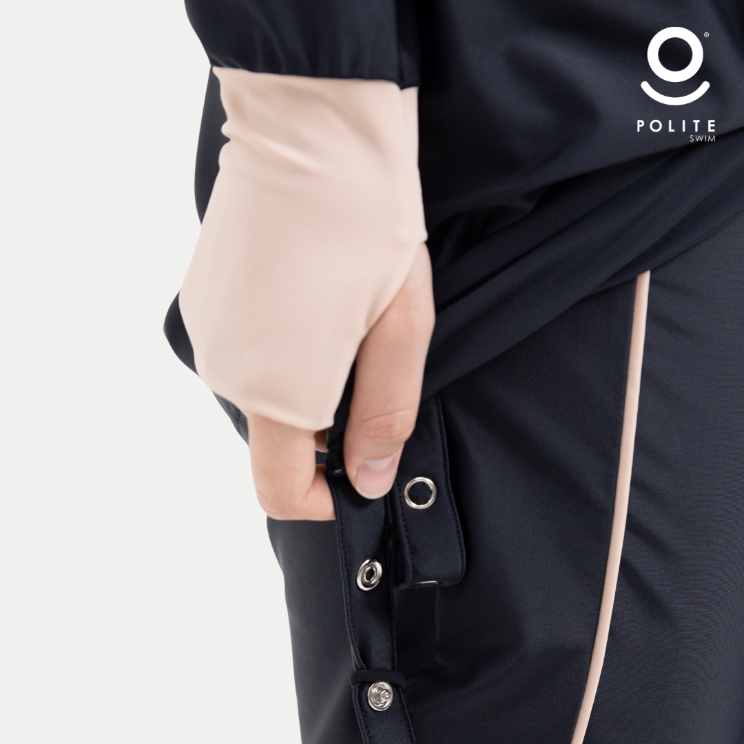 Baju Renang Muslimah Premium Syar'i - 5SHARK BK-CL A LINE (BLACK - COCKTAIL)