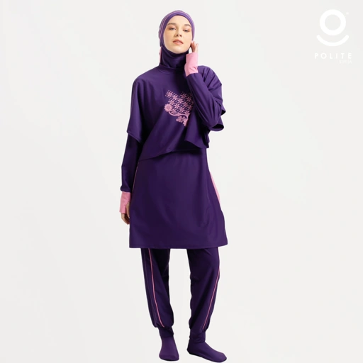 Image of Baju Renang Muslimah Premium Syar'i - 5SHARK DP-PI (DEEP PURPLE - PINK)