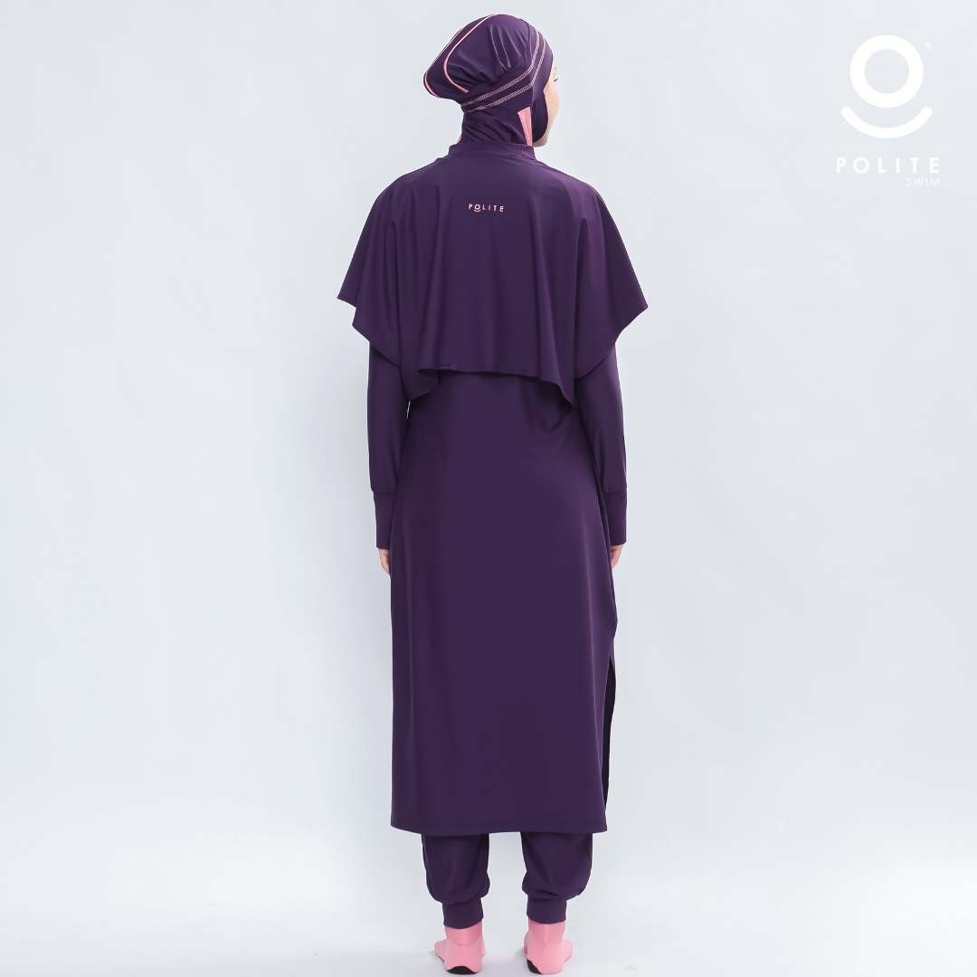 Baju Renang Muslimah Premium Syar'i - L. TUN SHARK DP-PI A LINE (DEEP PURPLE - PINK)