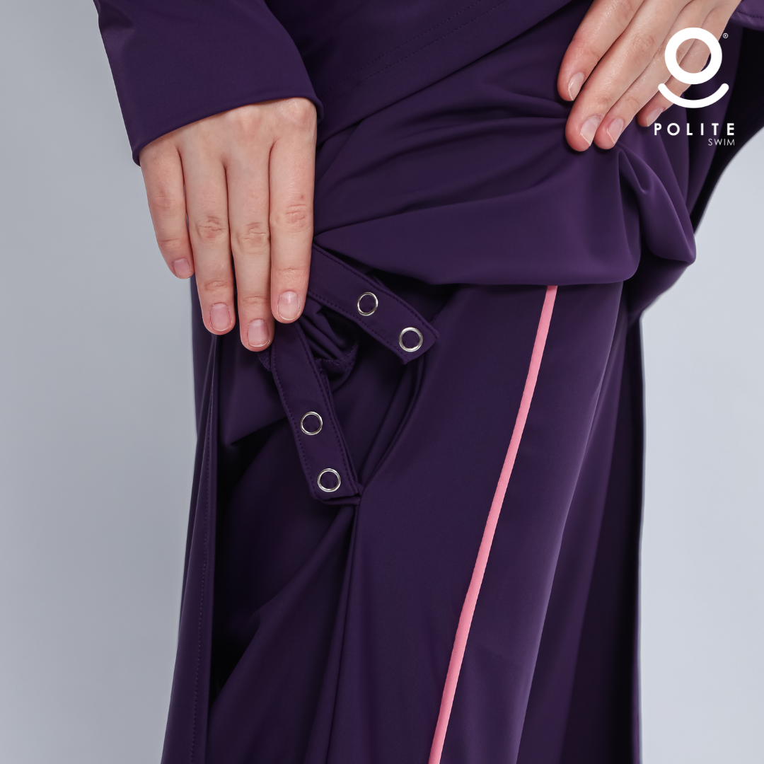 Baju Renang Muslimah Premium Syar'i - L. TUN SHARK DP-PI A LINE (DEEP PURPLE - PINK)