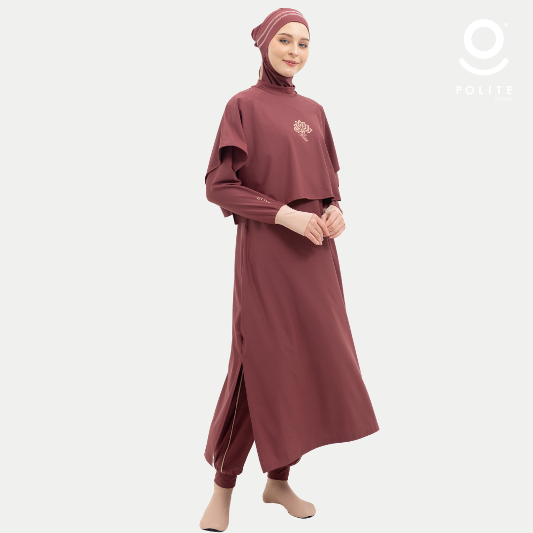 Baju Renang Muslimah Premium Syar'i - L. TUN SHARK RP-CL A LINE (RED PLUM - COCKTAIL)