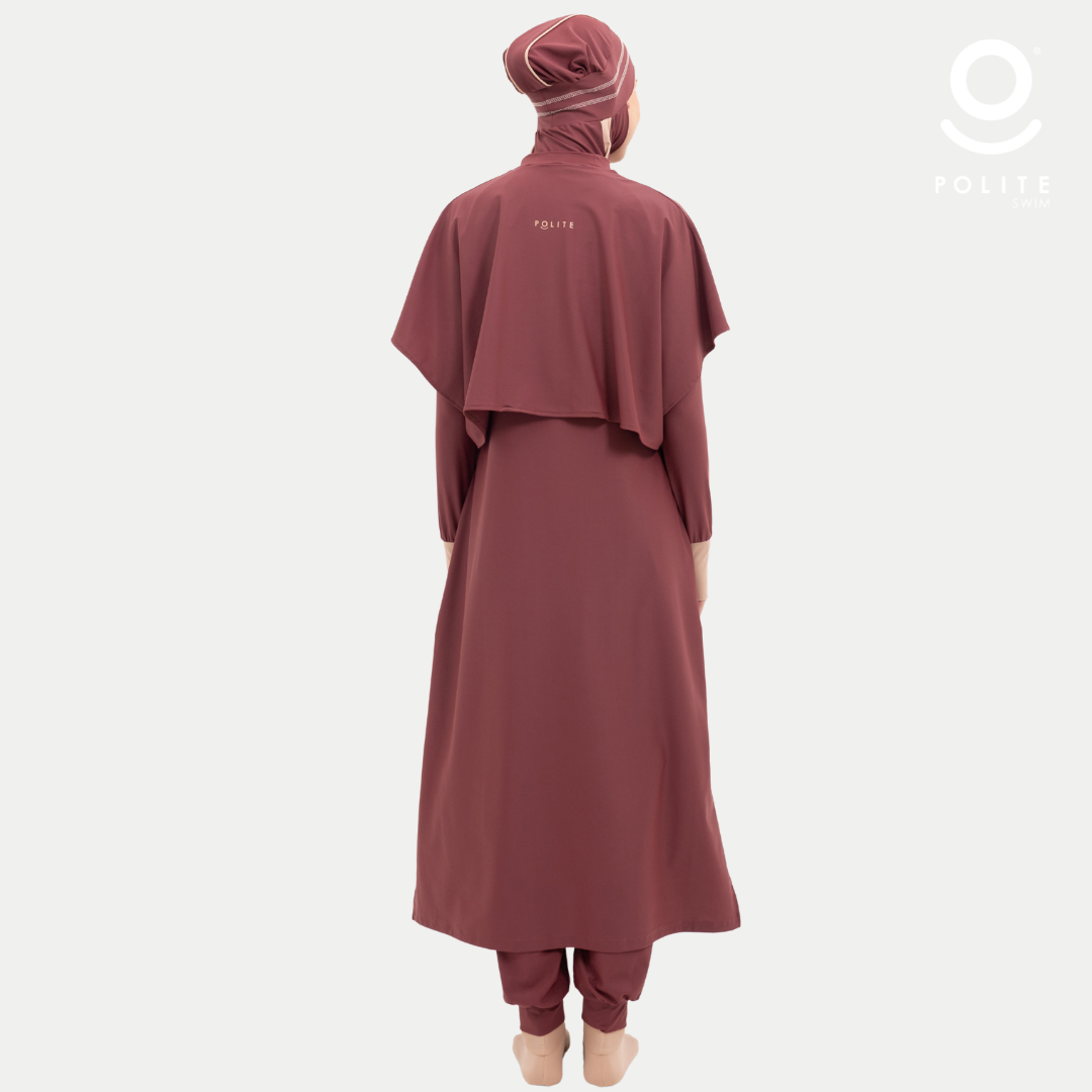 Baju Renang Muslimah Premium Syar'i - L. TUN SHARK RP-CL A LINE (RED PLUM - COCKTAIL)