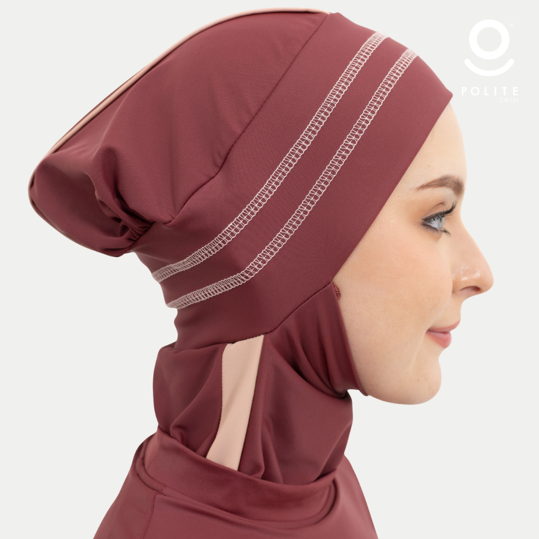 Baju Renang Muslimah Premium Syar'i - L. TUN SHARK RP-CL A LINE (RED PLUM - COCKTAIL)