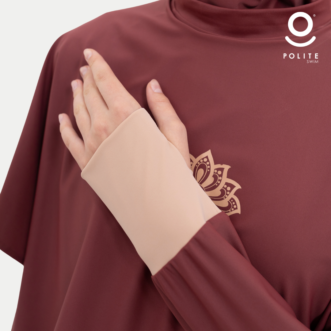 Baju Renang Muslimah Premium Syar'i - L. TUN SHARK RP-CL A LINE (RED PLUM - COCKTAIL)