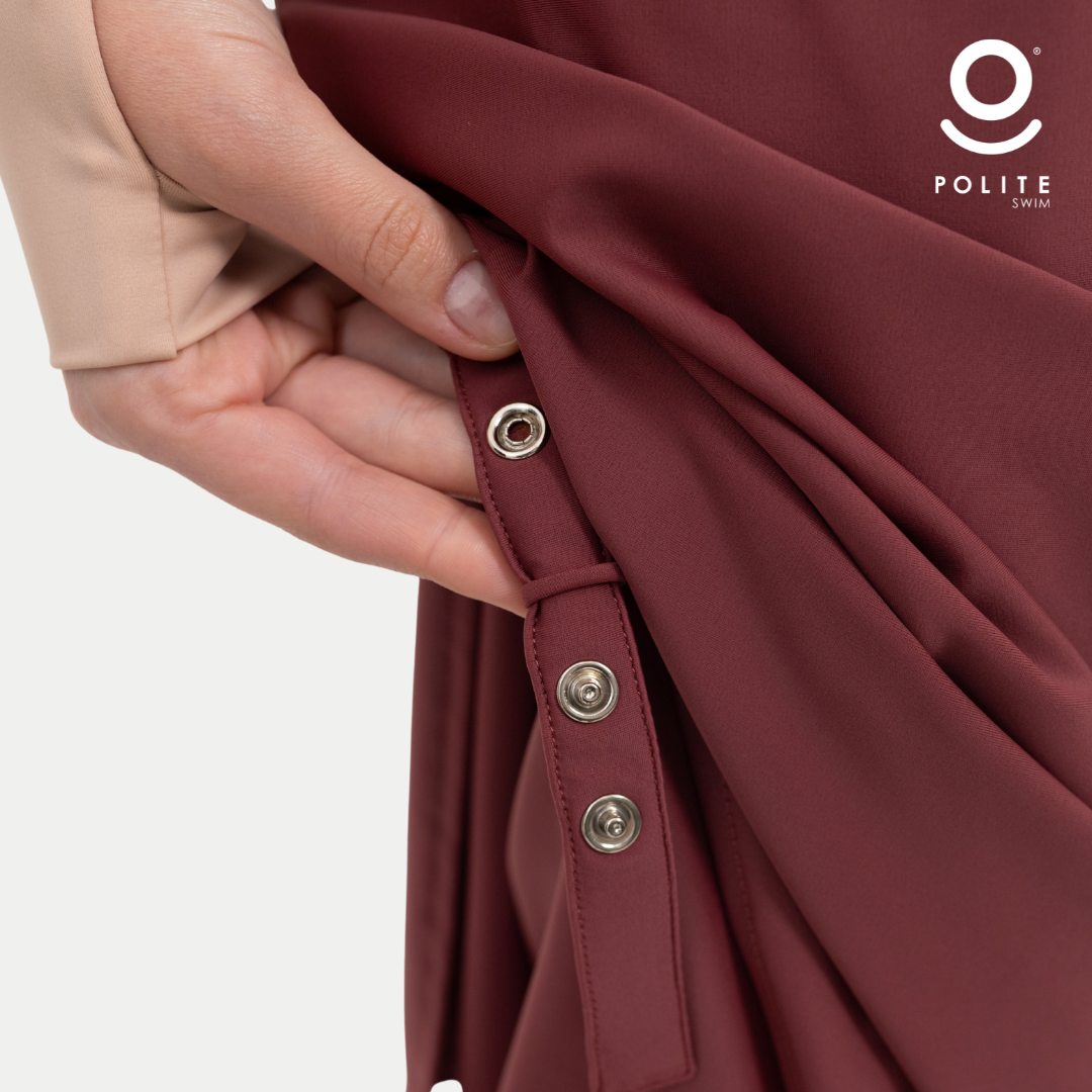 Baju Renang Muslimah Premium Syar'i - L. TUN SHARK RP-CL A LINE (RED PLUM - COCKTAIL)