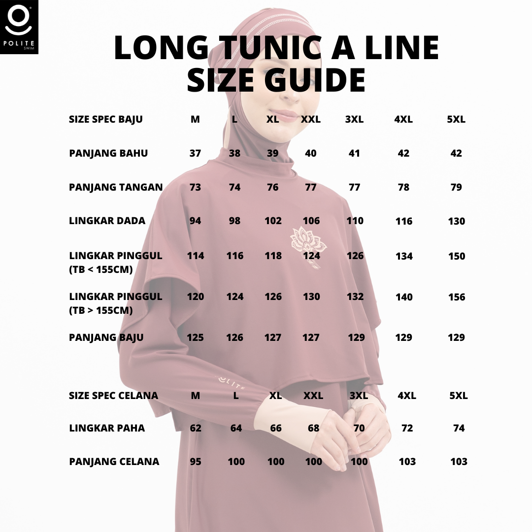 Baju Renang Muslimah Premium Syar'i - L. TUN SHARK RP-CL A LINE (RED PLUM - COCKTAIL)