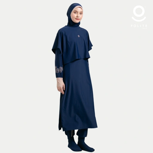 Image of Baju Renang Muslimah Premium Syar'i - L. TUN WHALE NV-CL A LINE (NAVY - COCKTAIL)