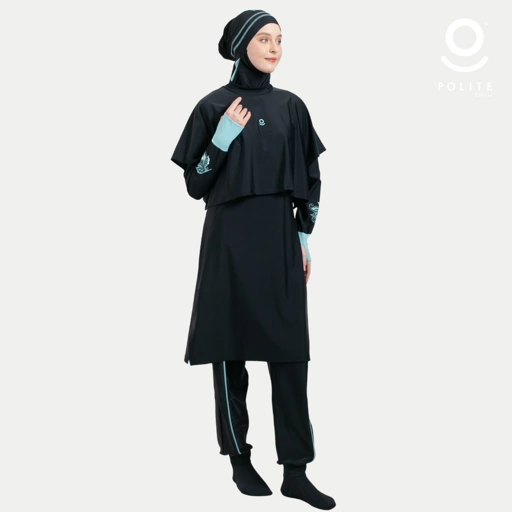 Image of Baju Renang Muslimah Premium Syar'i - TUN SHARK BK-CB A LINE (BLACK - CADED BLUE)