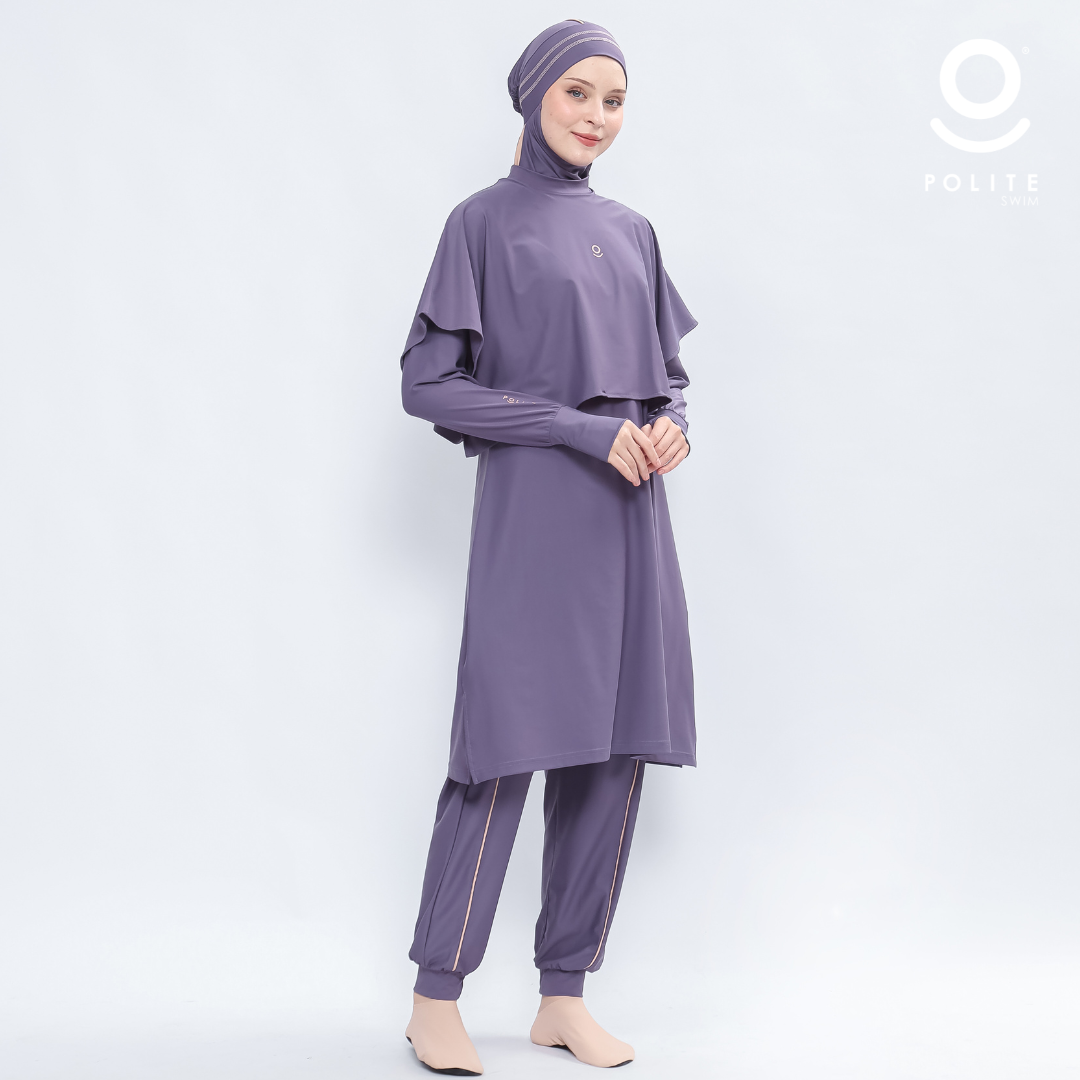 Baju Renang Muslimah Premium Syar'i - TUN SHARK DV-CL A LINE (DARK VIOLET - COCKTAIL)