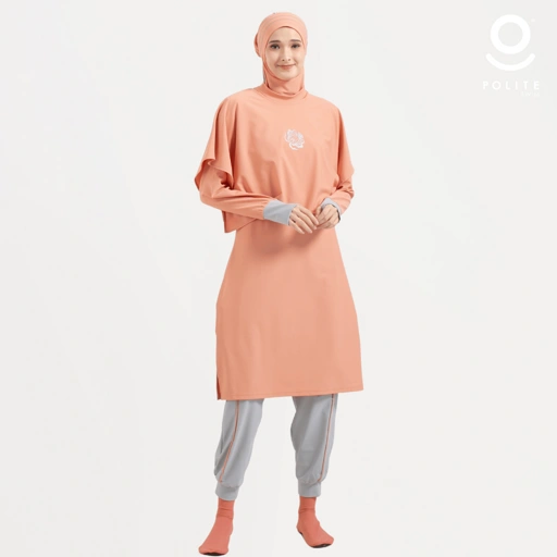 Image of Baju Renang Muslimah Premium Syar'i - TUN SHARK SO-SL (SALMON ORANGE - SILVER)