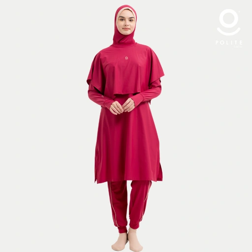 Image of Baju Renang Muslimah Premium Syar'i - TUN WHALE MR-CL A LINE (MAROON - COCKTAIL)