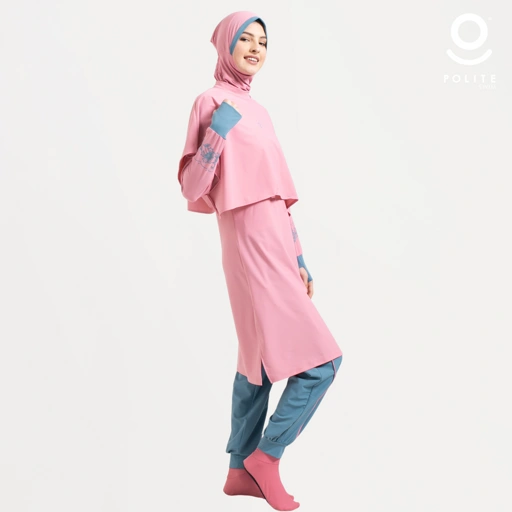 Image of Baju Renang Muslimah Premium Syar'i - TUN WHALE PI-TB (PINK - TURKISH BLUE)