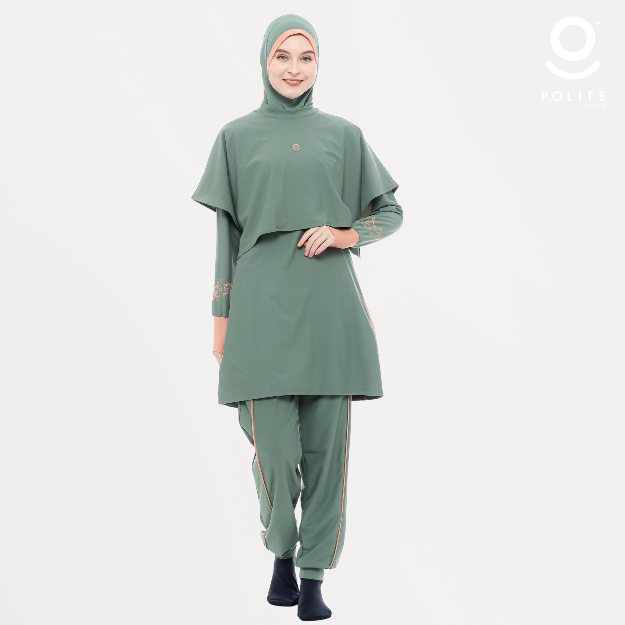 DEFECT Baju Renang Muslimah Premium Syar'i - 1WHALE AR-DPC (ARMY - DARK PEACH)