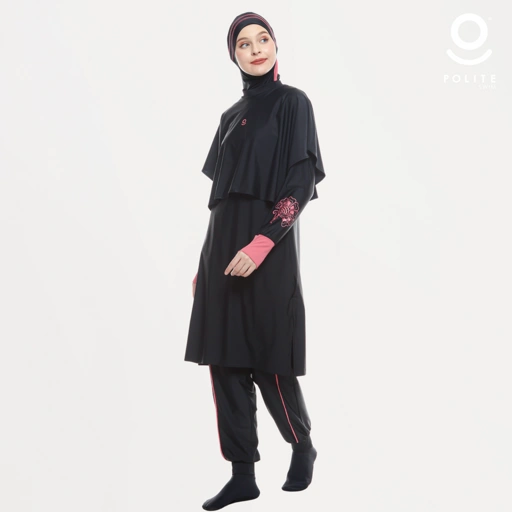 Image of Baju Renang Muslimah Premium Syar'i - TUN SHARK BK-DPI (BLACK - DUSTY PINK)