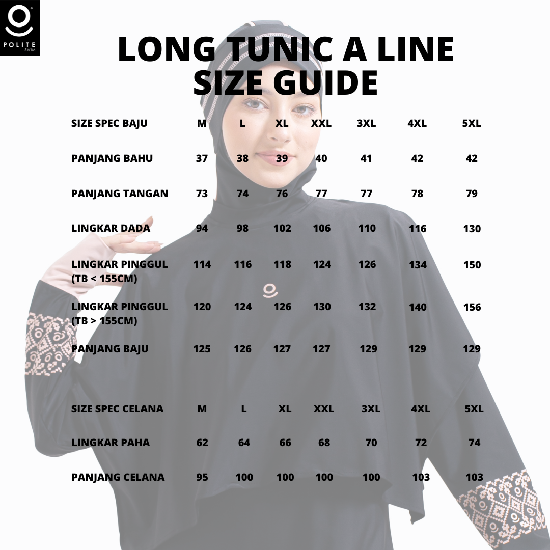 Baju Renang Muslimah Premium Syar'i - L. TUN SHARK BK-CL A LINE (BLACK - COCKTAIL)