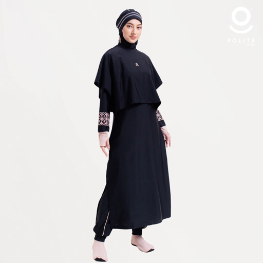 Baju Renang Muslimah Premium Syar'i - L. TUN SHARK BK-CL A LINE (BLACK - COCKTAIL)