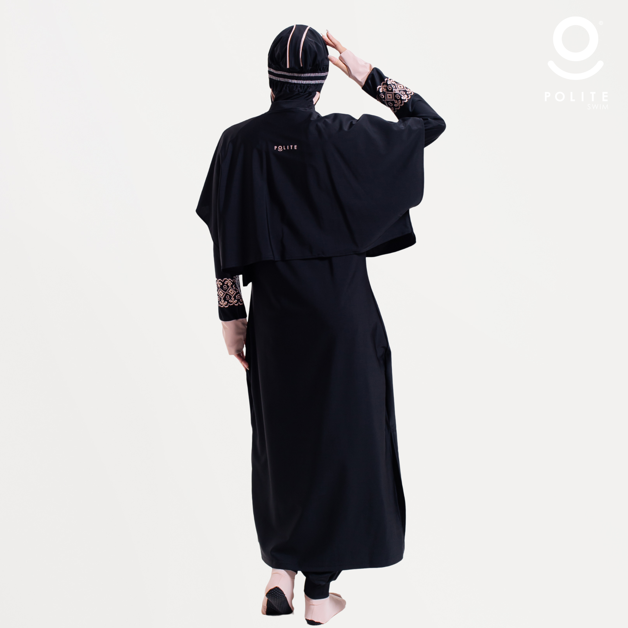 Baju Renang Muslimah Premium Syar'i - L. TUN SHARK BK-CL A LINE (BLACK - COCKTAIL)