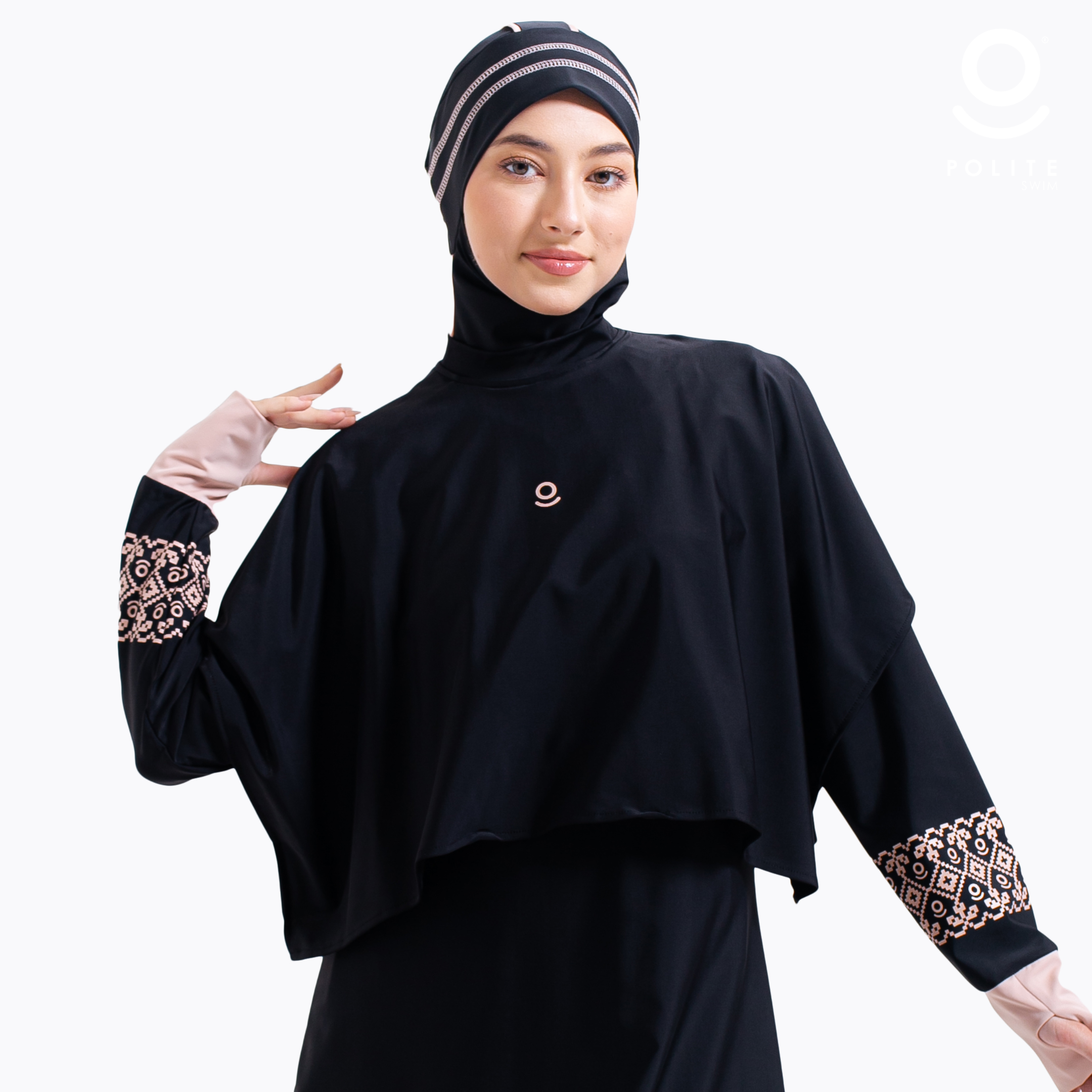 Baju Renang Muslimah Premium Syar'i - L. TUN SHARK BK-CL A LINE (BLACK - COCKTAIL)