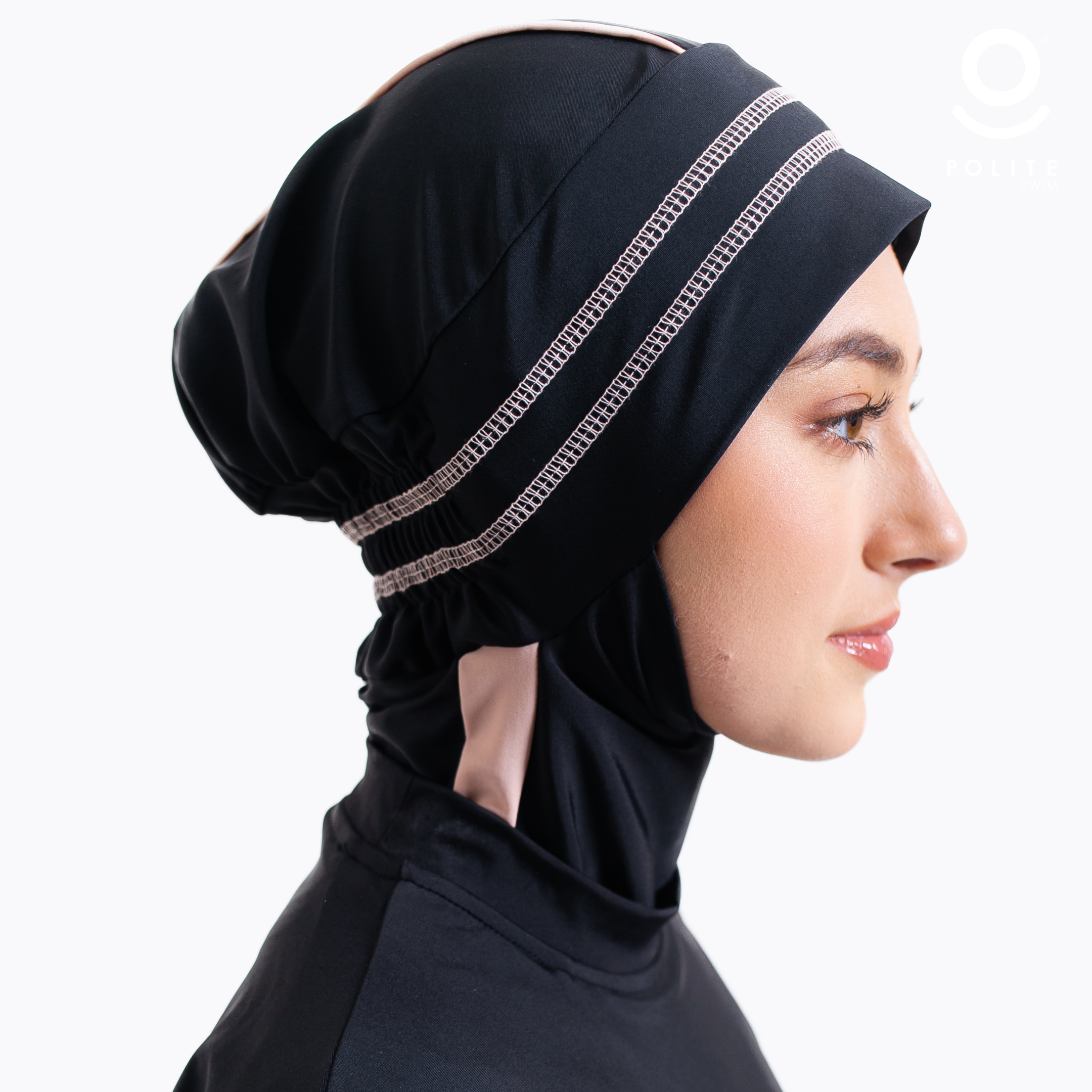 Baju Renang Muslimah Premium Syar'i - L. TUN SHARK BK-CL A LINE (BLACK - COCKTAIL)