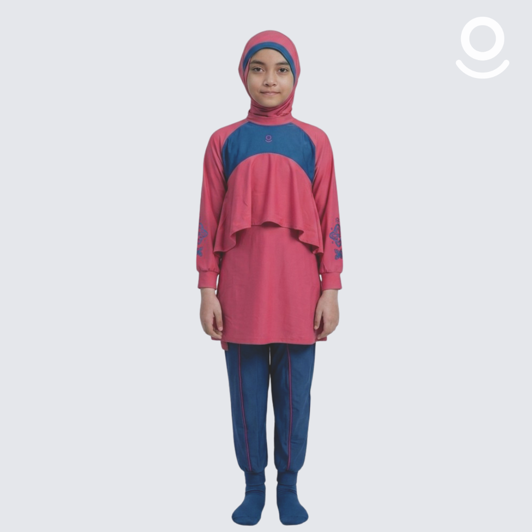 Baju Renang Anak Muslimah - MARLIN RSF-DB (RED SAFFRON - DEEP BLUE)