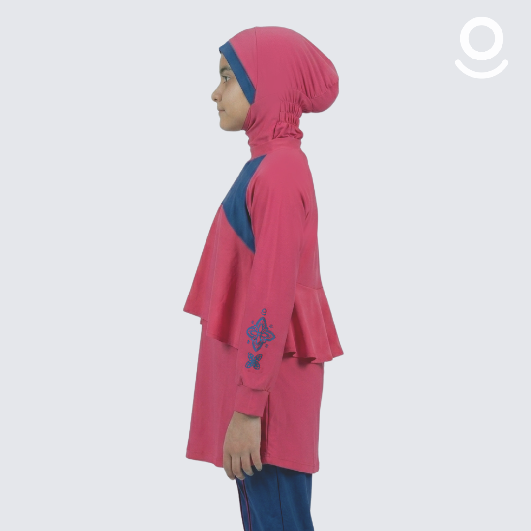 Baju Renang Anak Muslimah - MARLIN RSF-DB (RED SAFFRON - DEEP BLUE)