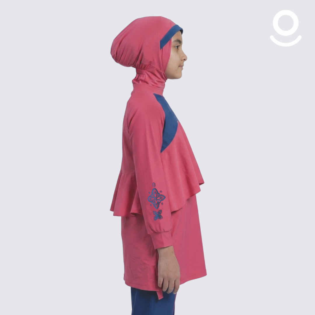 Baju Renang Anak Muslimah - MARLIN RSF-DB (RED SAFFRON - DEEP BLUE)