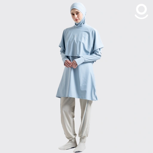 Image of Baju Renang Muslimah Premium Syar'i - 4SHARK LB-NU A LINE (LIGHT BLUE - NUDE)